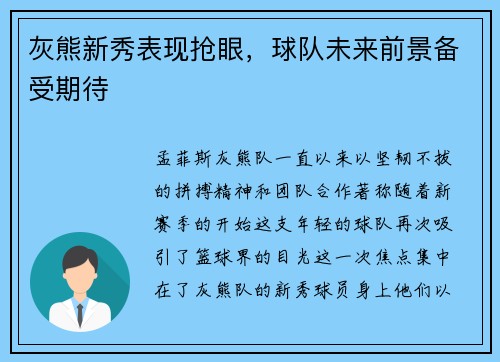 灰熊新秀表现抢眼，球队未来前景备受期待